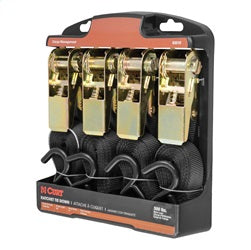 CURT 16ft. Black Cargo Straps with S-Hooks (500 lbs; 4-Pack)