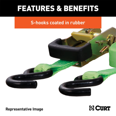 CURT 15ft. Dark Green Cargo Straps with S-Hooks (300 lbs; 2-Pack)