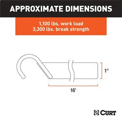 CURT 16ft. Orange Cargo Strap with J-Hooks (1;100 lbs.)