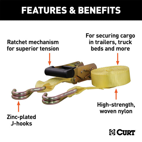 CURT 14ft. Yellow Cargo Strap with J-Hooks (1;667 lbs.)
