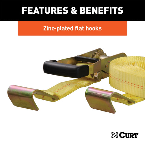 CURT 27ft. Yellow Cargo Strap with Flat Hooks (3;333 lbs.)