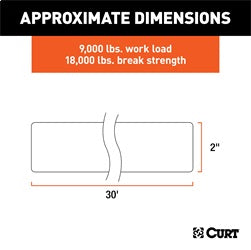 CURT CURT 83066 30-Foot Yellow Nylon Recovery Tow Strap; 18;000 lbs Break Strength