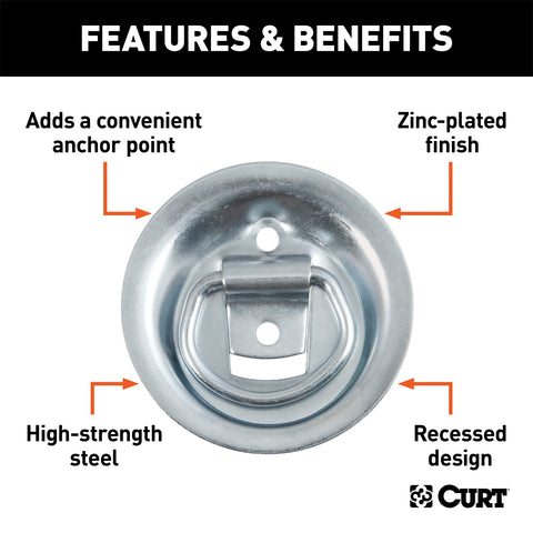 CURT 1-1/8in. x 1-5/8in. Recessed Tie-Down Ring (1;000 lbs; Clear Zinc)