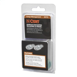 CURT 1in. x 1-1/4in. Surface-Mounted Tie-Down D-Rings (1;200 lbs; Clear Zinc; 2-Pack)