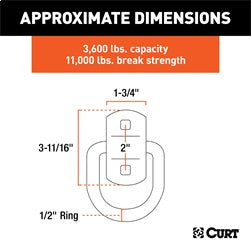 CURT 3in. x 3in. Surface-Mounted Tie-Down D-Ring (3;600 lbs; Yellow Zinc)