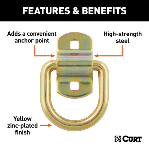 CURT 3in. x 3in. Surface-Mounted Tie-Down D-Ring (3;600 lbs; Yellow Zinc)