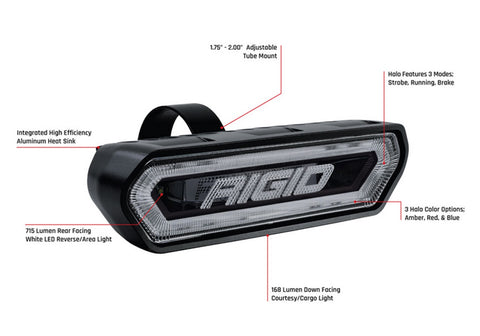 Rigid Industries RIGID Chase; Rear Facing 5 Mode LED Light; Blue Halo; Black Housing