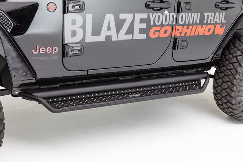 Go Rhino Dominator D1 Side Steps w/Full Length Drop Steps; Black Powdercoat Finish