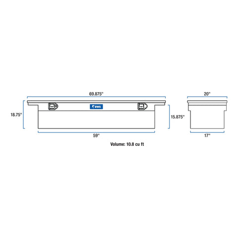 UWS Gloss Black Aluminum 69in. Deep Truck Tool Box; Low Profile (Heavy Packaging)