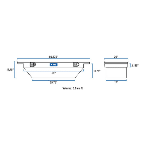 UWS Gloss Black Aluminum 60in. Angled Truck Tool Box; Low Profile (LTL Shipping Only
