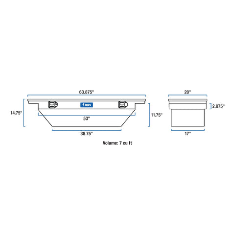 UWS Bright Aluminum 63in. Angled Truck Tool Box with Low Profile (LTL Shipping Only)