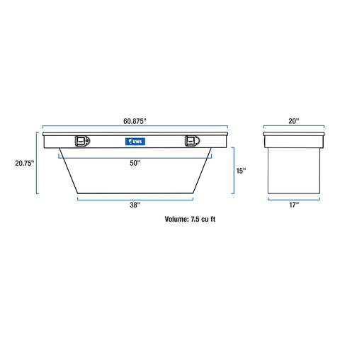 UWS Bright Aluminum 60in. Deep Angled Crossover Truck Tool Box (LTL Shipping Only)