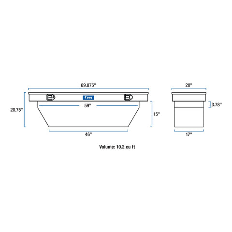 UWS Bright Aluminum 69in. Deep Angled Crossover Truck Tool Box