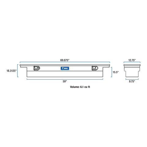 UWS Bright Aluminum 69in. Deep Slim Truck Tool Box; Low Profile (LTL Shipping Only)