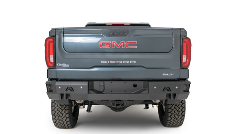 Fab Fours Premium Rear Bumper; 2 Stage Black Powder Coat; w/Blind Spot Monitor Mount;